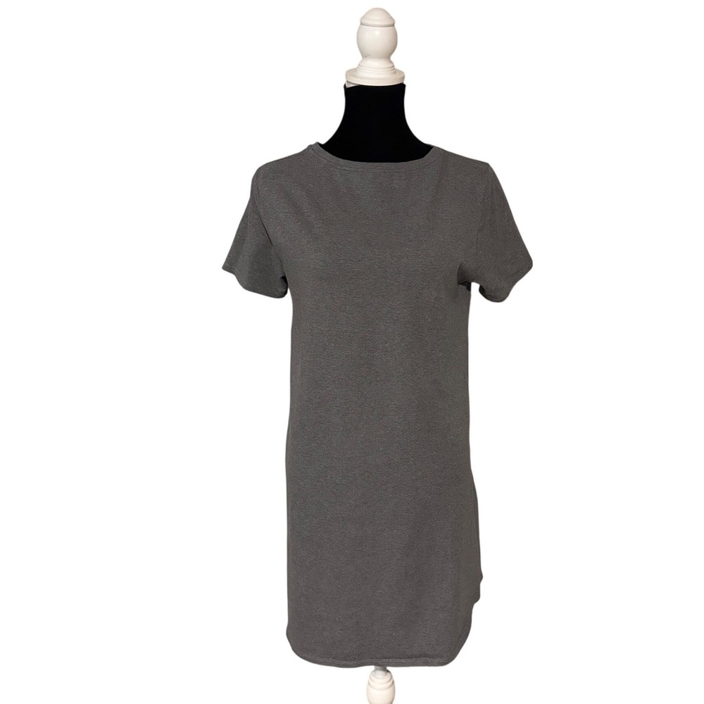 Eileen Fisher Gray Organic Cotton Knit T Shirt Dress Shift Minimalist Women M